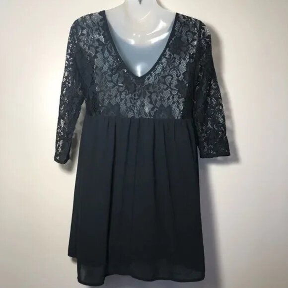 FOREVER‎ 21 WOMEN'S BLACK LINED LACE V-BACK 3/4 SLEEVE DRESS SIZE SMALL-EUC - Picture 5 of 10